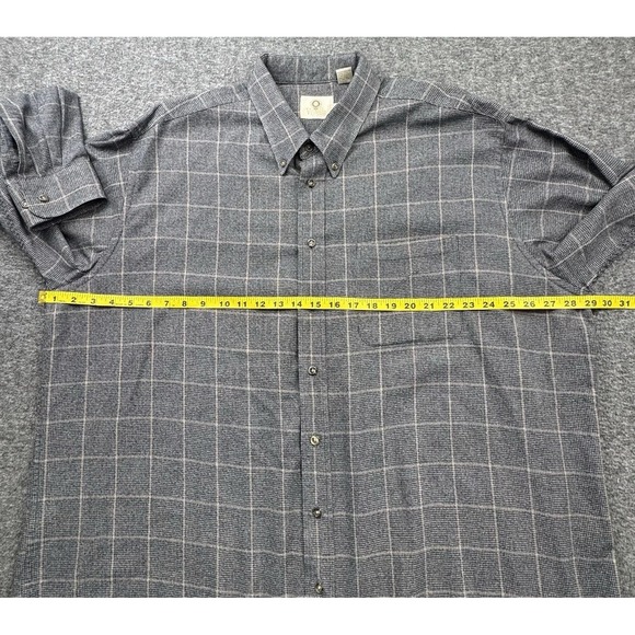 Viyella Wool Cotton Blend Flannel Sport Shirt Men 2XL XXL Plaid Check Gray Black - Picture 5 of 16